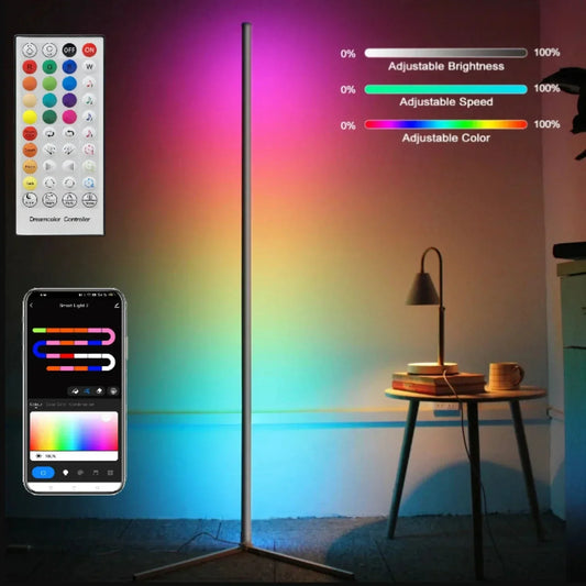 160cm Dimmable RGB LED Corner Floor Lamp โ Smart Tuya WiFi Light Bar for Bedroom, Gaming & Holiday Decor