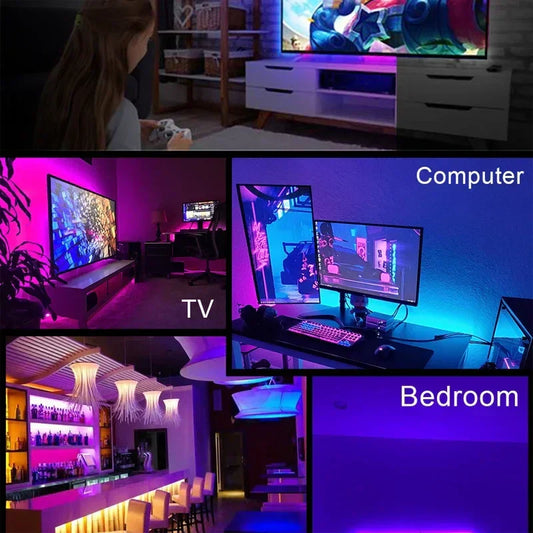 5M LED Strip Light โ 5050 RGB Color Changing USB Strip with 24-Key Remote for Gaming Rooms & TV Backlight