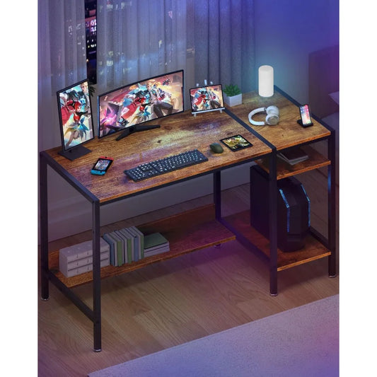 39" Computer Gaming Desk – Home Office Table with Monitor Stand & Adjustable Storage